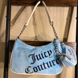 Juicy Couture “Better Together” Blue Velour Shoulder Bag w/ Mini Pouch Y2K